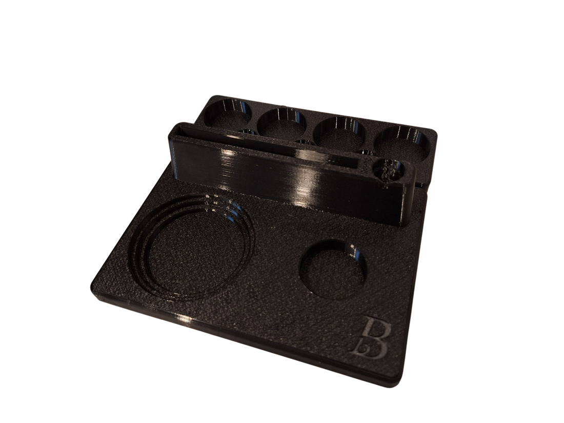 Product Caddy & Beard Primer Reservoir w/ extension and 1, 5 ML oil, custom fit comb, and 1, 1 oz oil of choice