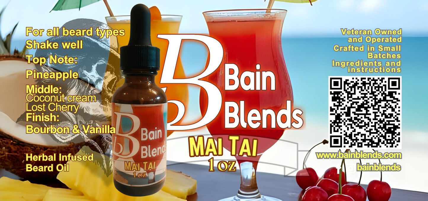 1 oz. Beard Oil, Mai Tai (Pineapple, Coconut Cream, Lost Cherry, Bourbon, and Vanilla)