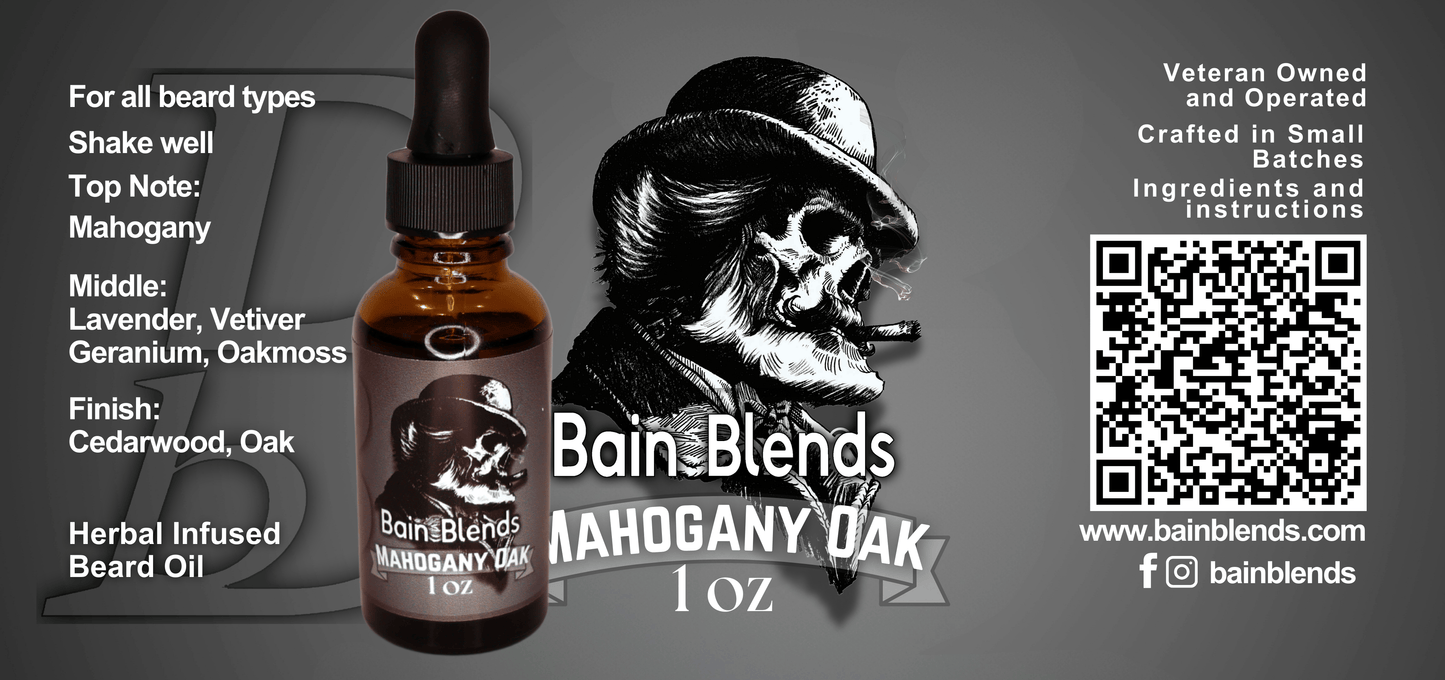 1 oz. Beard Oil Mahogany Oak (Mahogany, Lavender, Vetiver, Geranium, Oakmoss, Cedarwood, Oak)