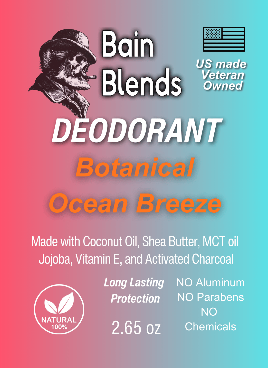 Natural Deodorant, Botanical Ocean Breeze (Vetiver, Geranium, Jasmine, Cedarwood, Clary Sage, Lavender, Rose, and Ocean Salt)