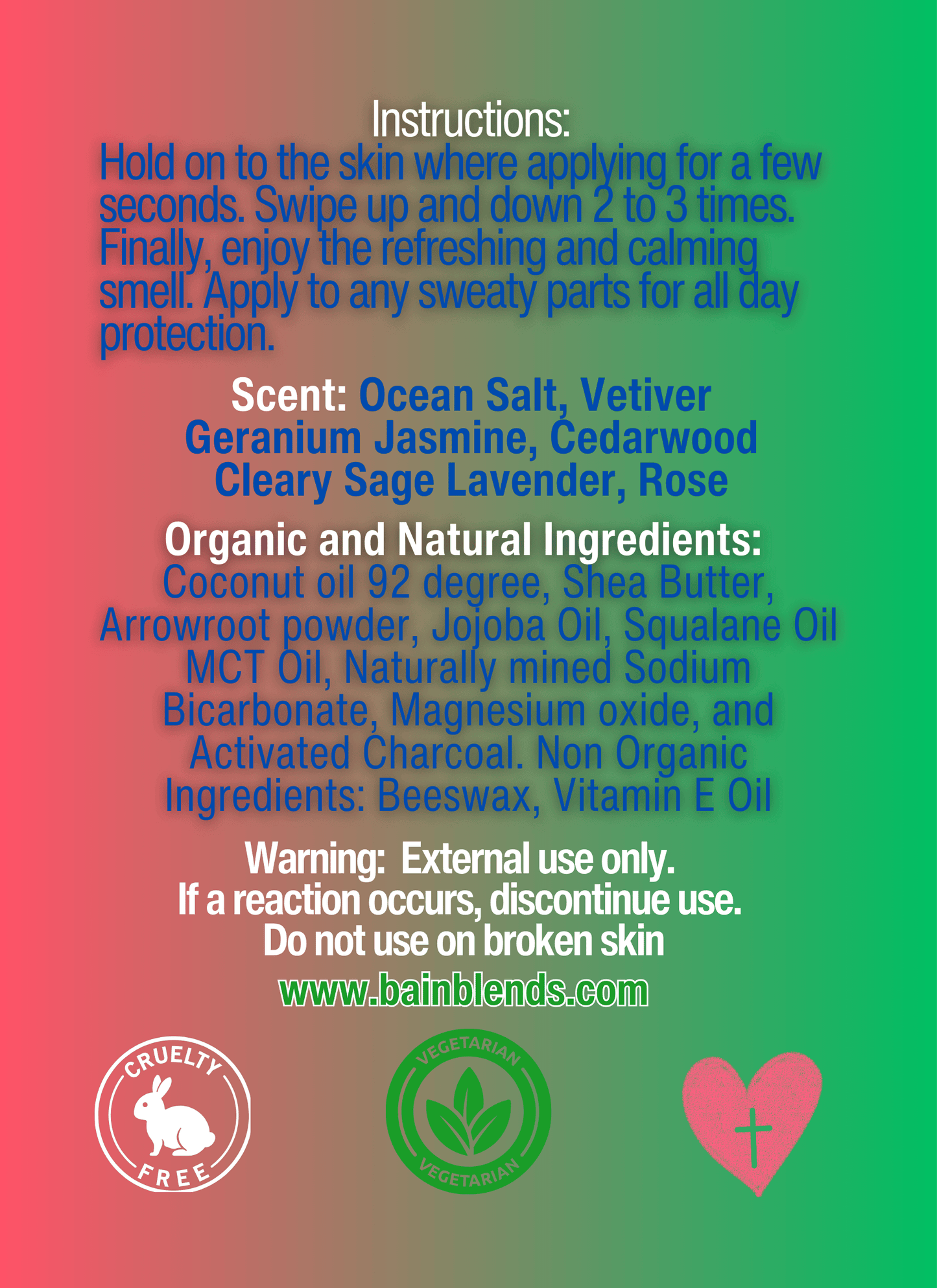 Natural Deodorant, Botanical Ocean Breeze (Vetiver, Geranium, Jasmine, Cedarwood, Clary Sage, Lavender, Rose, and Ocean Salt)