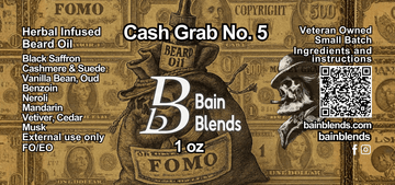 Cash Grab #5, 1 oz Beard Oil (Saffron, Suede, Oud, Vanilla Bean, Benzoin, Neroli, Mandarin, Vetiver, Cedar, Musk) 4 Blends Available