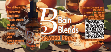 Tobacco Grove, 1 oz Beard Oil (Peach, Apple, Tobacco, and Oud) 4 Blends Available