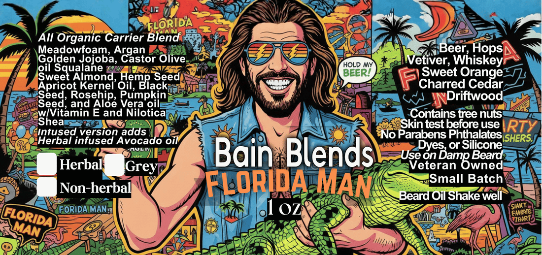 Florida Man (Beer, Hops, Vetiver, Whiskey, Sweet Orange, Charred Cedar, Driftwood)