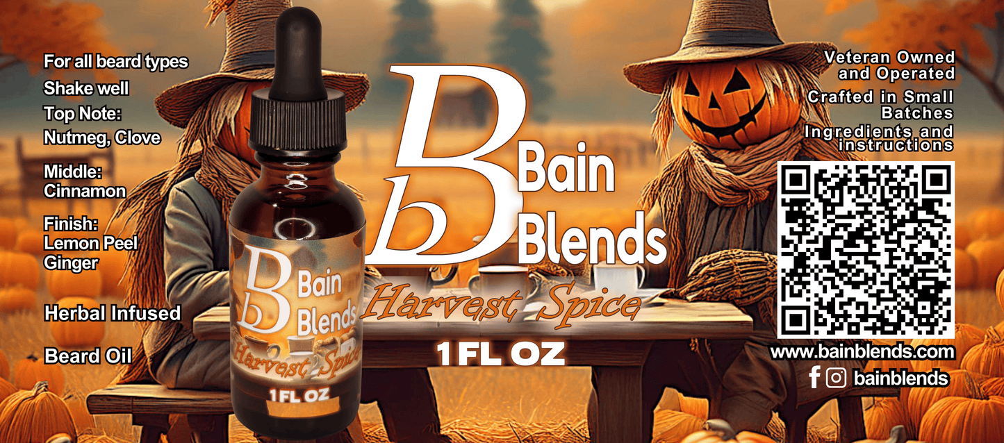 1 oz. Beard Oil, Pumpkin Spice Harvest (Lemon Peel, Nutmeg, Clove, Cinnamon, & Ginger)