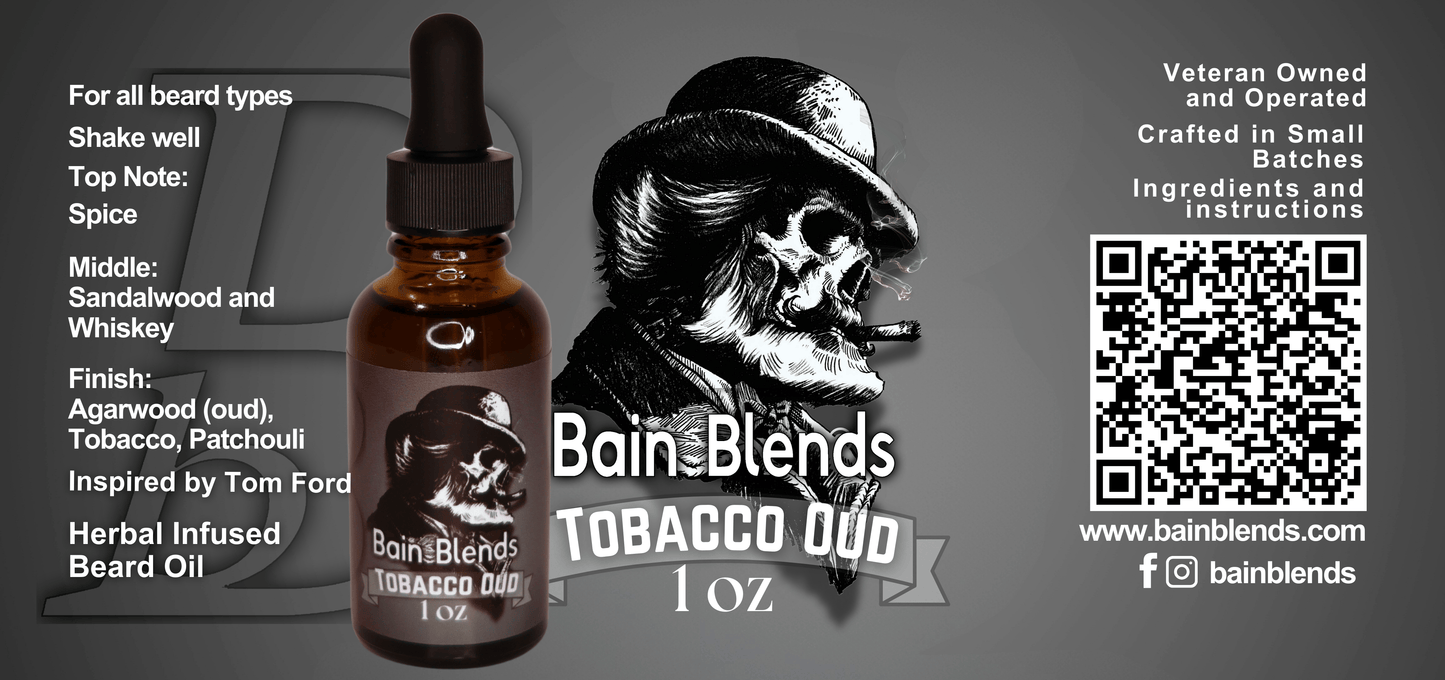 1 oz. Beard Oil Tobacco Oud (Spice, Sandalwood, Whiskey, Agarwood, Tobacco, Patchouli)
