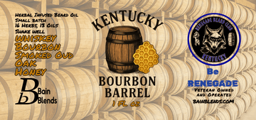 Kentucky Bourbon Barrel, 1 oz Beard Oil (Whiskey, Bourbon, Smoked Oud, Oak, Honey) (Herbal or non Herbal Blend) 4 Blends Available