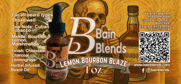 Lemon Bourbon Blaze, 1 oz Beard Oil (Lemon, Cuban Tobacco, Bourbon, Marshmallow, Chocolate, Charcoal, Lemongrass) 4 Blends Available