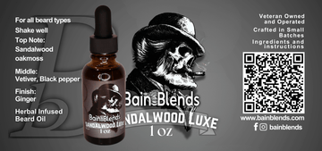 Sandalwood Luxe, 1 oz Beard Oil (Sandalwood, Oakmoss, Vetiver, Black Pepper, and Ginger) 4 Blends Available