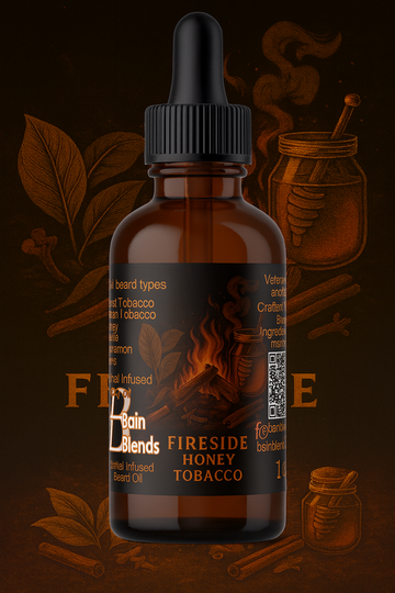 Fireside Honey Tobacco 1 oz Beard Oil, Cologne, 2 oz Butter (Honey, Cinnamon, Sweet Tobacco, Cuban Tobacco, Vanilla, Soft Clove)